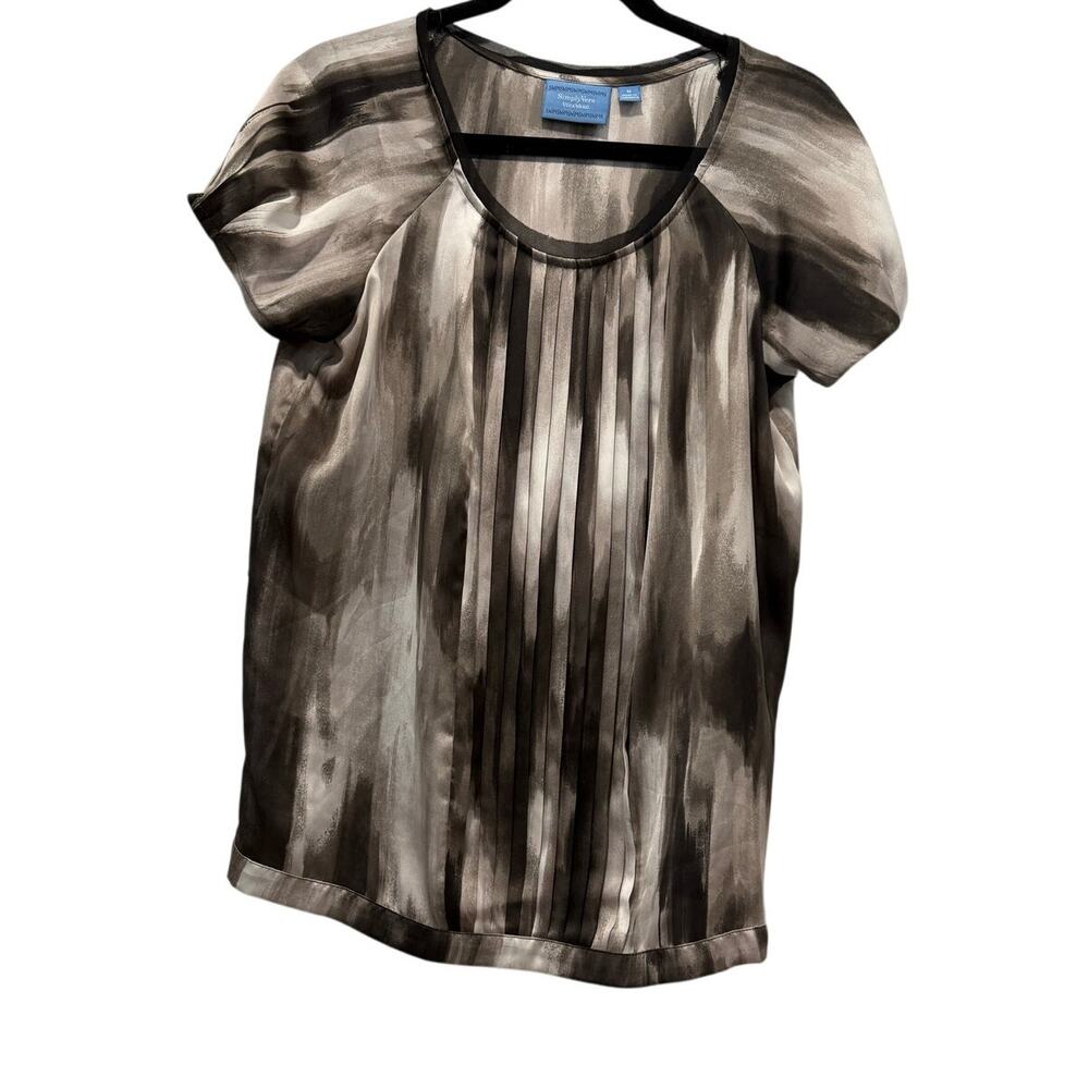 Simply Vera Vera Wang Womens Black White Print Semi-Sheer Blouse Size Medium